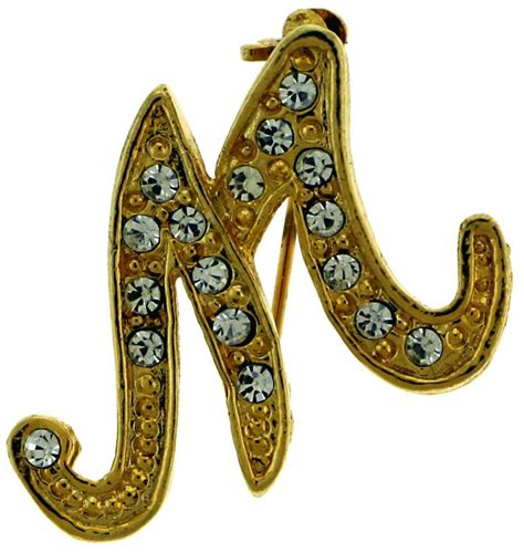 W Initial Brooch Pin With Crystal Accents Gold Tone Clear Colored