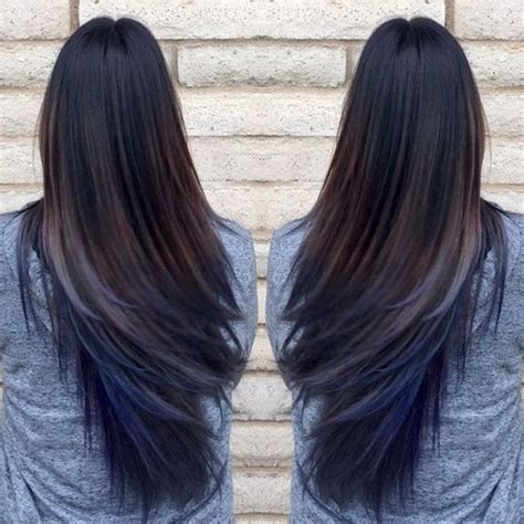 I recently dyed my hair jet black and i was thinking to add dimension i would dye the tips blue black, i don't want it all over just on the tips to add dimension kind of an ombre effect next time i touch up my hair does anyone have recommendations, i want it to be permanent and it can't be too. Image result for pic of blue streak in dark hair (With ...