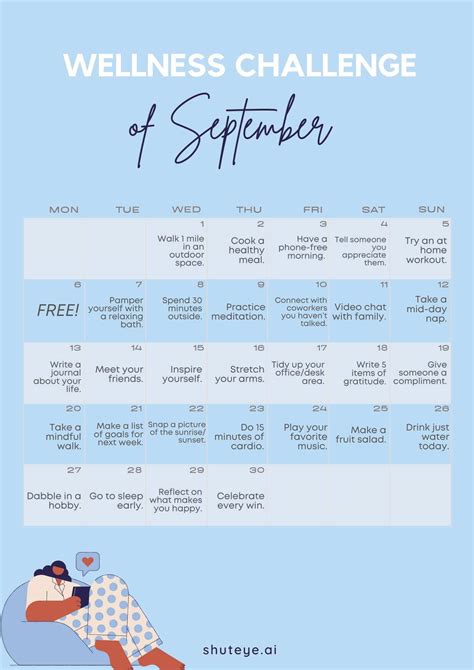 30 Day Wellness Challenge Calendar Ideas Free And Effective Shuteye