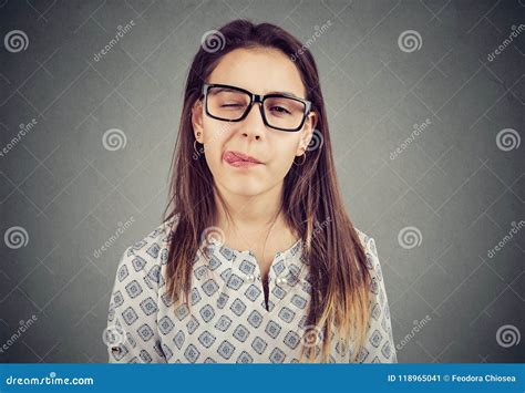Girl In Glasses Sticking Out Tongue Stock Image Image Of Grimace