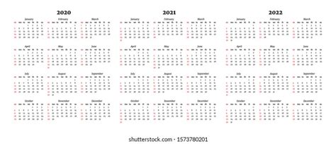 Set Three Calendars 2020 2021 2022 Stock Vector Royalty Free