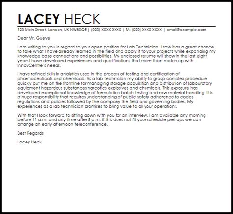 The resume cover letter administrative assistant template has multiple cover letter samples for the user to choose from. Lab Technician Cover Letter Sample | LiveCareer