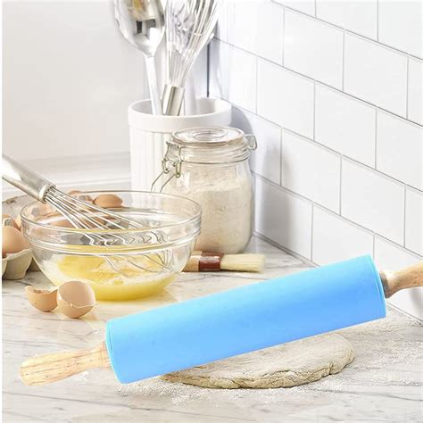 Buy Large Wooden Silicone Rolling Pin Kitchen Handle Revolving Non