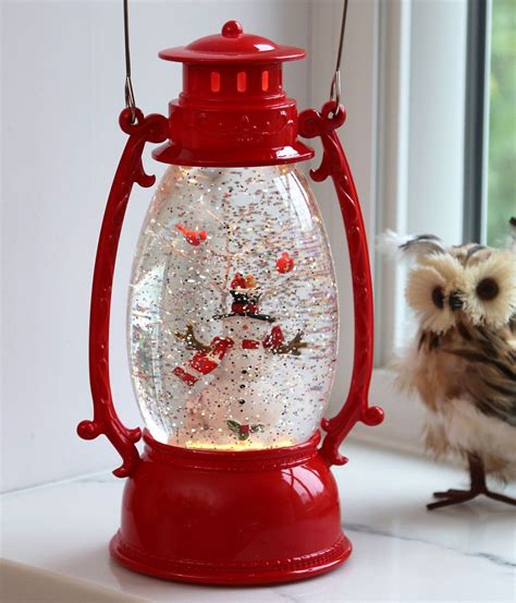 Red Hurricane With Snowman Lighted Water Lantern With Swirling Glitter