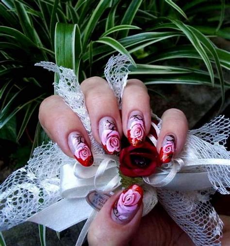 Hand Painted Nail Designs Red Rose Nail Tip Nail Art Design From