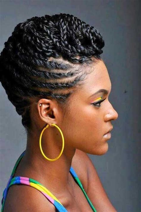 African braids on each side form a thick crown starting from the front and ending in an elaborately. Braids for Black Women with Short Hair | Short Hairstyles ...