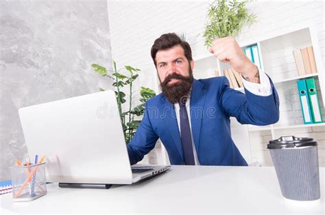 Dealing With Anger At Work Bearded Man Feel Anger At Work Businessman