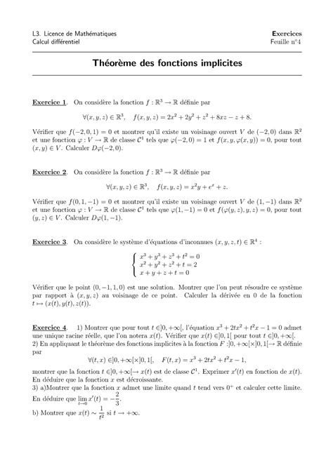 Série 5 De Td Calcul Différentiel L3 Licence De Math ́ematiques