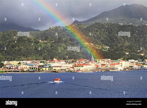 Roseau Dominica A Rainbow Over The Capital City Of Roseau Stock Photo
