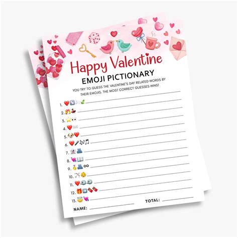Valentines Day Emoji Pictionary Game For Kids Valentines Day