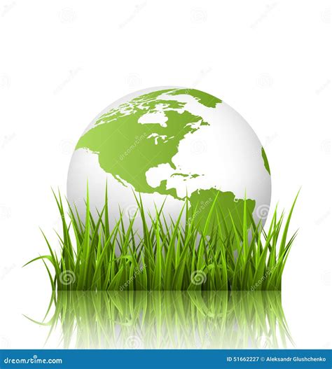 Green Planet Icon With Globe And Grass On White Stock Vector
