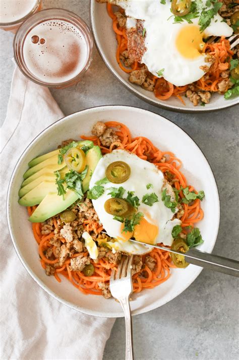 What an amazing flavor profile. Spicy Chicken and Sweet Potato Noodle Bowls- Domesticate ME!