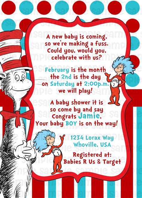 Dr Seuss Themed Baby Shower Invitations Thing 1 And Thing 2 Baby