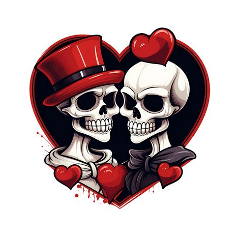 Ai Generated Skull Couple Art Illustrations For Stickers Tshirt Design