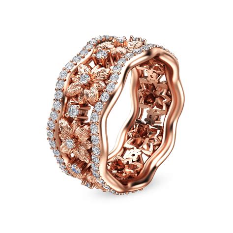 14k Rose Gold Diamond Anniversary Ring Flower Ring Unique Etsy