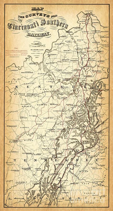 Cincinnati Southern Railway Map 1873 Photograph By Jon Neidert Fine