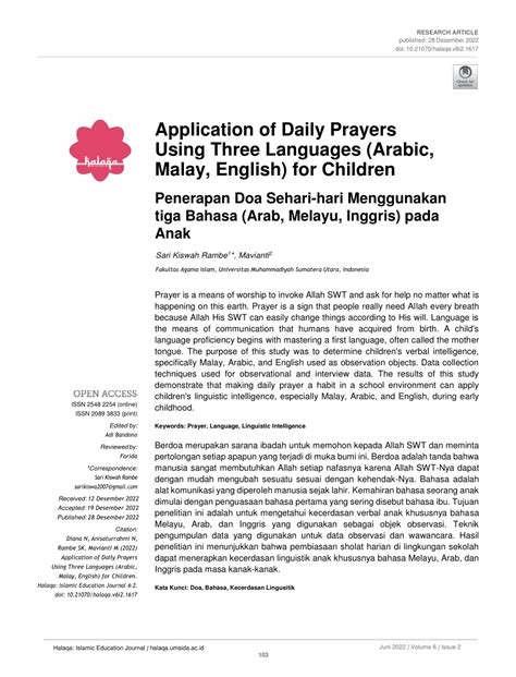 Pdf Application Of Daily Prayers Using Three Languages Arabic Malay