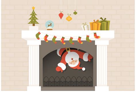 Free Santa Descends From Christmas Fireplace Vector Download Free