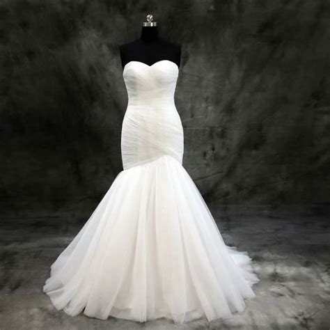 decent strapless mermaid wedding dress elegant white ruched tulle wedding dresses with lace up