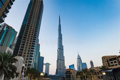 Burj Khalifa Sunset View At Dubai Mall In Uae Famous Landmark Of Dubai