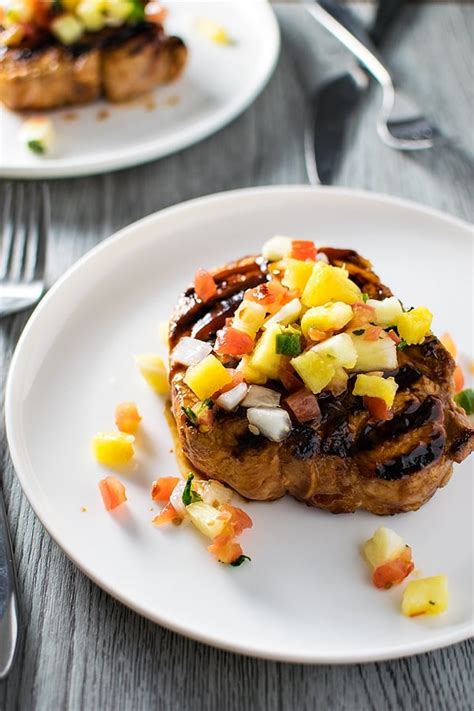 Tent lightly with foil, and let rest 5 minutes before serving with the reserved marinade. Grilled BBQ Pork Chops with Pineapple Salsa - Homemade Hooplah