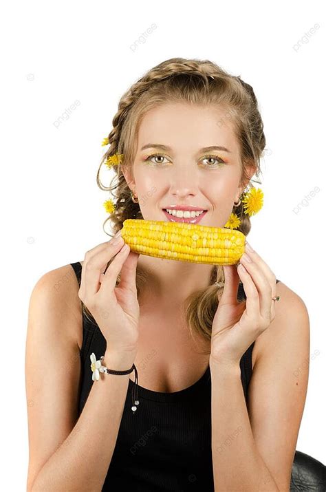 Woman Eating Corn Cob Hold Human Looking Photo Background And Picture