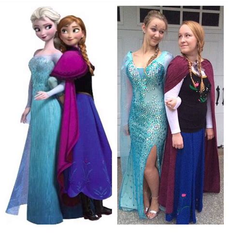 Ana And Elsa Frozen Frozen Costume Diy Frozen Costume Anna Halloween Costume
