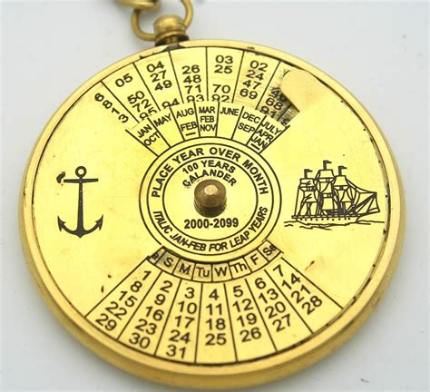 Vintage Brass 100 Years Calendar Key Ring Perpetual