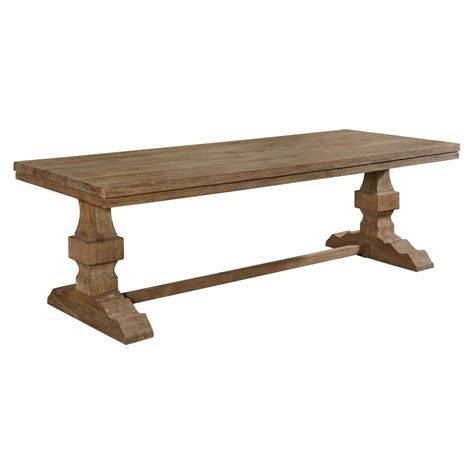 And with room to seat six, this sustainable, solid wood frame means becky and bobby won't have to stress about getting another table anytime soon. California Casual Rustic Recycled Teak Trestle Base Dining Table