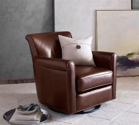 Wall recliners our wall saver recliners let you kick back, even when placed close to a wall, making them perfect for small spaces. Irving Roll Arm Leather Swivel Glider | Small recliner chairs, Swivel recliner chairs, Swivel ...