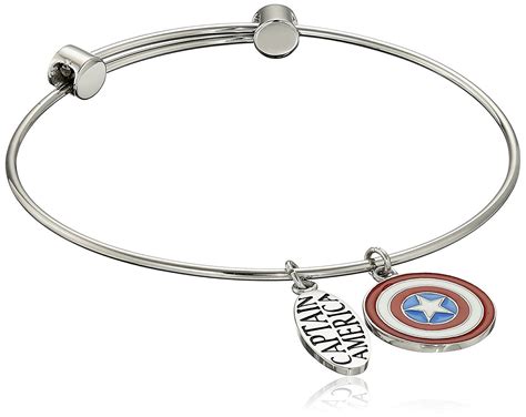Marvel Comics Stainless Steel Captain America Charm Bangle Bracelet 7