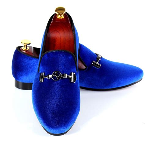 Men Shoes Brand Blue Velvet Loafers Blue Dress