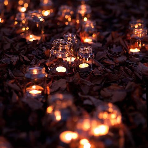 Lit Up Jars Dark Bokeh Night Lights Outdoors Candles Herbst Wallpaper