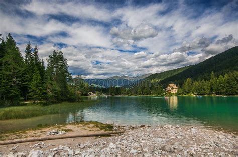 Dobbiaco Lake Italy Tyrol Alps Stock Image Image Of Mountains