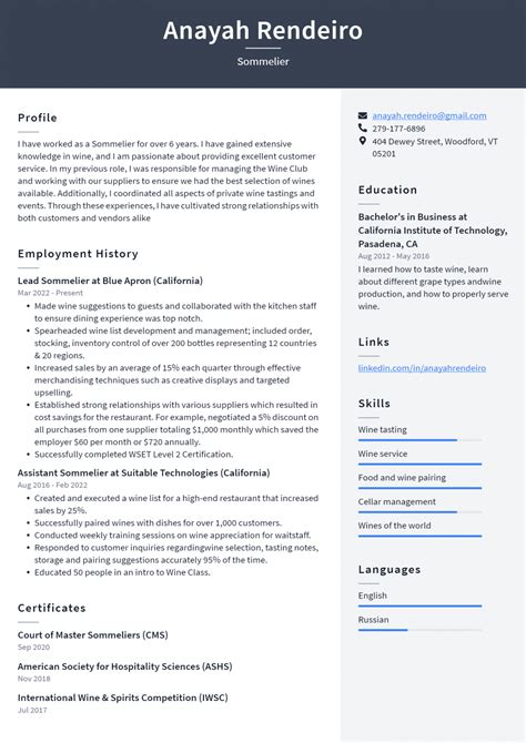Sommelier Resume Example And Writing Guide Resumelawyer