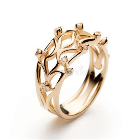 Intricate Gold And Diamond Tree Ring Inspired By Crown Stock