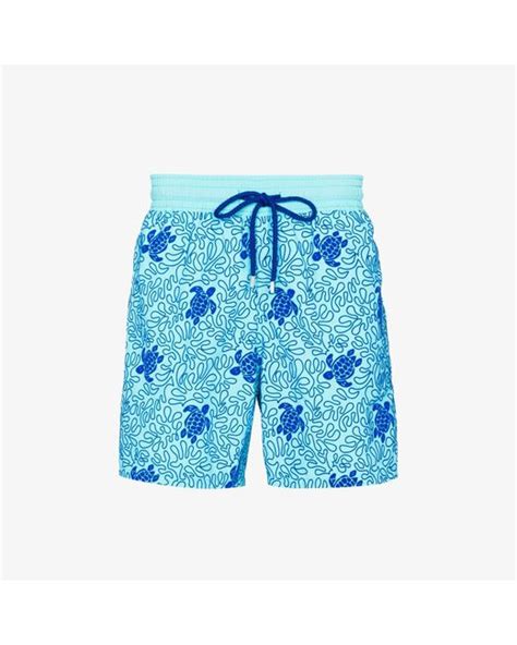 Vilebrequin Blue Moorea Turtles Splash Flocked Swim Shorts For Men Lyst