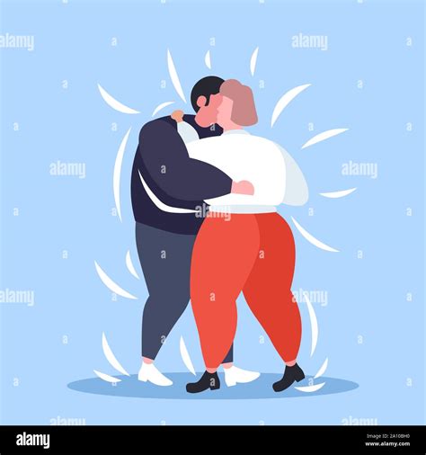 Fat Obese Couple Dancing Together Overweight Man Woman Embracing Weight