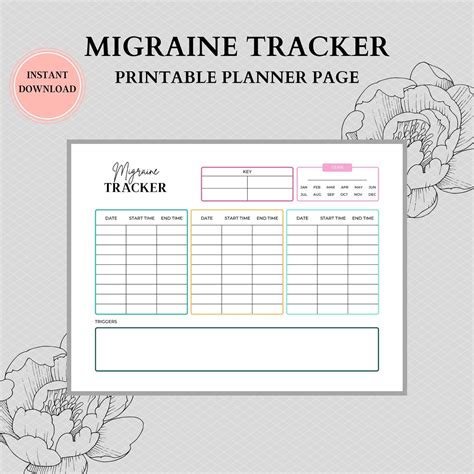 Monthly Migraine Trackers Printable Track Migraine Frequency Etsy