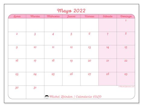 Calendario “63ld” Mayo De 2022 Para Imprimir Michel Zbinden Es