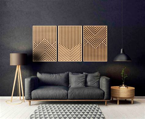 Modern Wood Wall Art Set Wood Wall Panels Abstract Wooden Etsy
