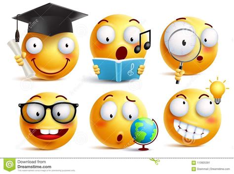 Smiley Faces With Different Facial Expressions And Graduation Cap On