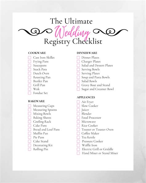 Wedding Registry Checklist Printable