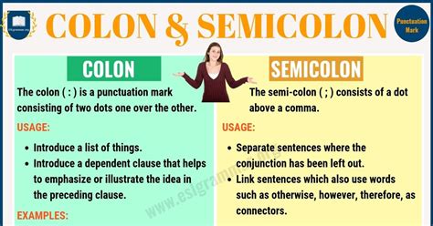 In this article student will learn about main differences beteen colon and semicolon and correct use of both punctuation marks. Colon vs Semicolon: When to Use a Semicolon, a Colon - ESL ...