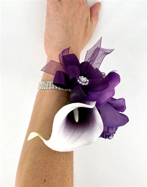 Purple Rose And Lily Wrist Corsage Plum Corsage Purple Wrist Etsy
