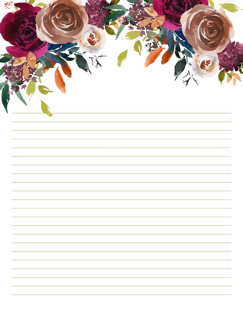 Rustic Floral Stationery Brown And Maroon Printable Us Etsy India