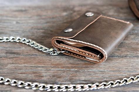 Leather Trifold Chain Wallet Personalized Handmade