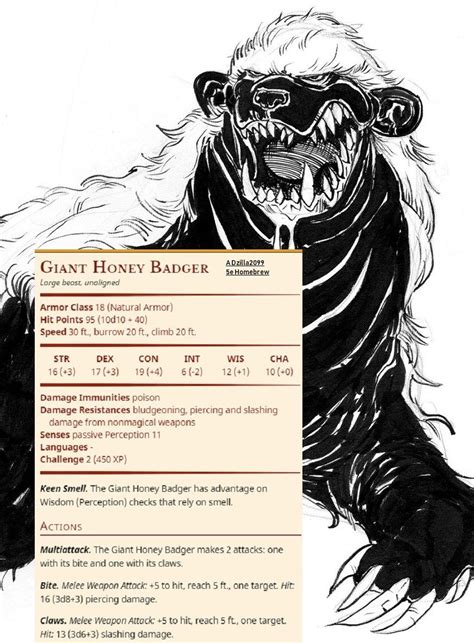 Giant Honey Badger For 5e Cute Fantasy Creatures Dungeons And