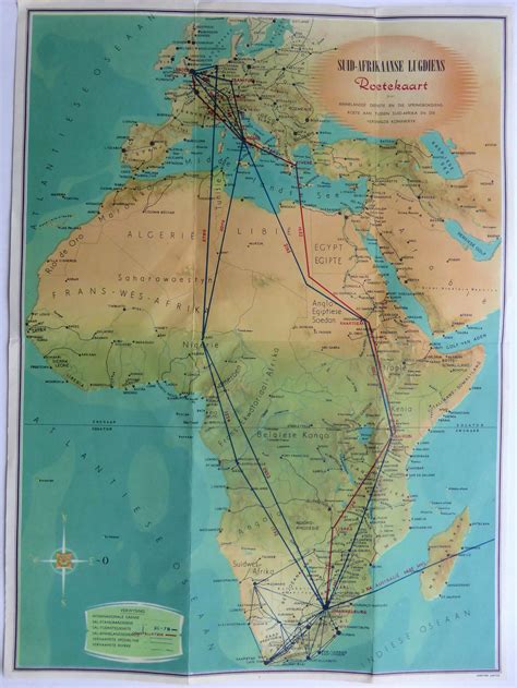 Suid-Afrikaanse Lugdiens Roetekaart dui binnenlandse dienste en die