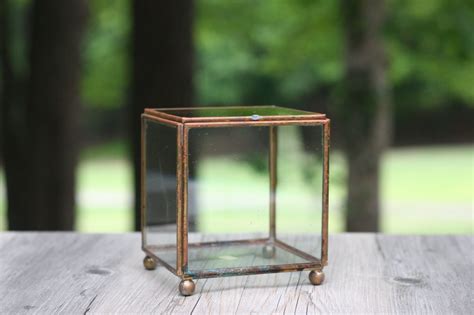 Vintage Glass Cube Display Case Glass And Copper Curio Box Etsy Glass Cube Display Case